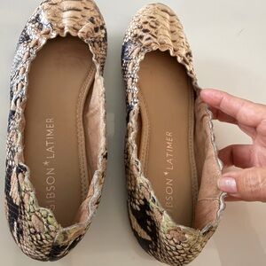Gibson Latimer Snake-Print Ballet Flats in Beige, Black and Tan